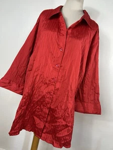Maggie Barnes 4X Shirt Top Red V Neck Button Stretch Stripe 3/4 Sleeve Woman F3 - Picture 1 of 6