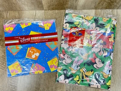 Lot Of 2 Vintage Disney Mickey Mouse Gift Wrap Wrapping Paper 6 Sheets Total - Image 1 of 4