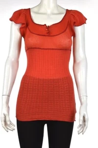 Free People Womens Top Size S Coral Orange Cotton Short Sleeve Knit Shirt - Picture 1 of 5