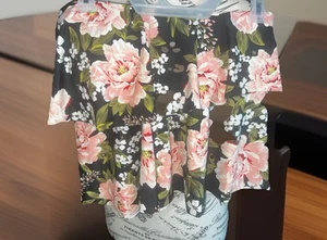 KONA SOL Womens Sz Medium Black Floral Strapless Tankini Swim Bandeau Top - Picture 1 of 6