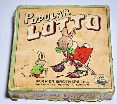 LOTERÍA POPULAR alrededor de 1920 por ParkerBrothers Inc Hecho en Salem Mass. Foto 1 de 2