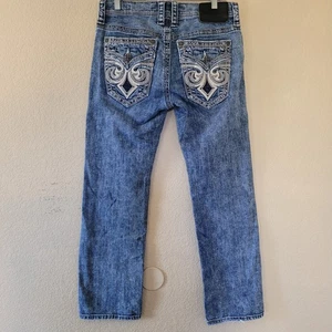 Affliction Jeans Mens 30x30 Blue Blake Straight Embroidered Y2K Button Pockets - Picture 1 of 10