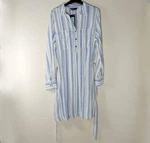 M&S Collection Shirt Dress Long Sleeves Striped Belt New With Tags Size 12 - Picture 1 of 9
