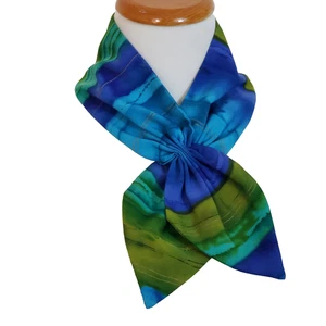 Vintage 1970s Mademoiselle Scarf Ascot Polyester Blue Green Hook & Loop - Picture 1 of 6