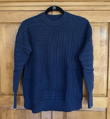 Vineyard Vines Patchwork Cable Knit Crew Sweater, Deep Bay, Size Small - Image 1 of 4