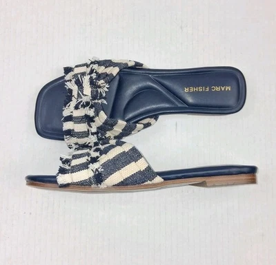 Sandalias sin cordones Marc Fisher Orbit azul marino blanco a rayas punta cuadrada nudo 6,5 Foto 1 de 4