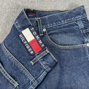 Vintage Tommy Hilfiger Carpenter Jeans Big Flag 33x34 Blue Denim Pants Baggy Y2K - Picture 1 of 12