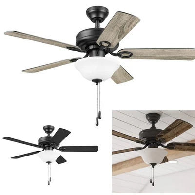 44" Black Traditional LED Ceiling Fan with 5 Blades Light Kit Pull Chains - Image 1 of 4