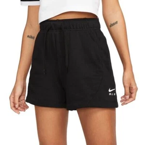 Nike Air Mid-Rise Fleece Shorts Black White Logo Women's Size Medium NWT DV8052 - Picture 1 of 14
