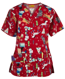 {LG} Wonderwink Uniform Scrub Top Christmas Puppy - 6017 - Picture 1 of 1