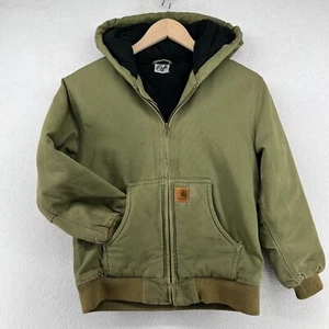 CARHARTT Jacket Youth M 10-12 Active Jac Duck Coat Lined Hooded J130 J140 Green - Picture 1 of 12