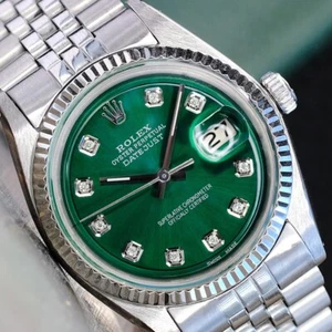 Rolex Mens Datejust Gold & Steel Green Diamond Dial Fluted 36mm Watch 1601 - Picture 1 of 21