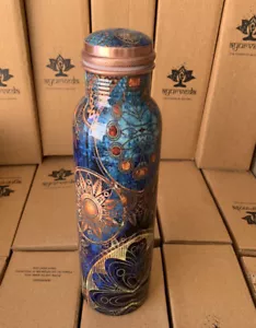 BOTELLA IMPRESA AYURVEDA COBRE PURO YOGA BENEFICIOS PARA LA SALUD - Imagen 1 de 2