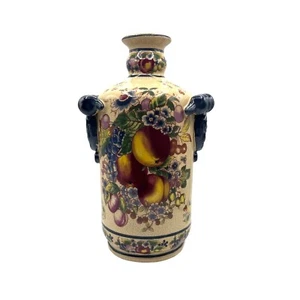 Jarrón vintage estilo italiano esmalte craquelado con diseño floral y frutal y doble H - Imagen 1 de 5