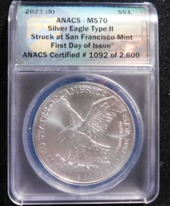 2021 s anacs ms70 tipo 2 aquila argento americano primo giorno di emissione #1092 di 2600 - Foto 1 di 2