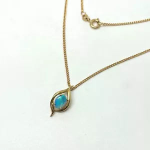 9ct Gold Opal Pendant Necklace 9k Yellow Gold Hallmarked 20" Inch Chain Necklace - Picture 1 of 4