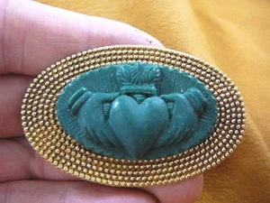 cm38-37) traditional CLADDAGH heart hands green CAMEO Pin Pendant Jewelry brooch - Picture 1 of 1