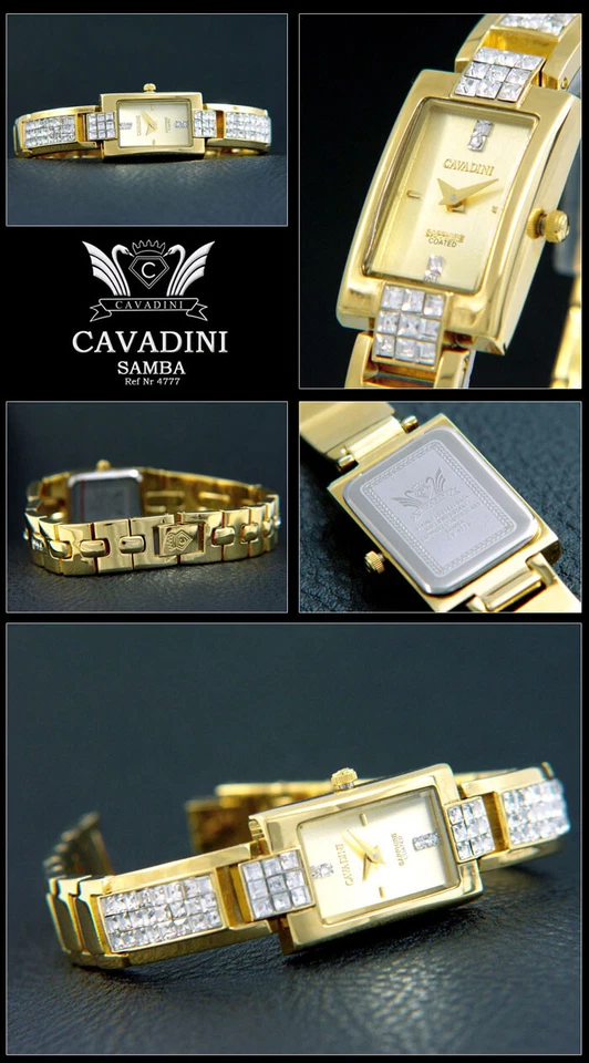 Square Cavadini Women's Watch CV-4779 with Many Zirconia - Stones, Gold Plated - image 1 of 1