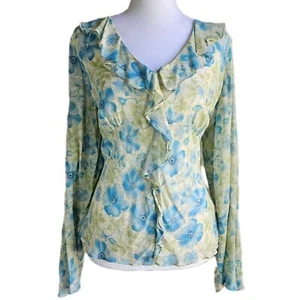 LOFT Silk Chiffon Blouse Women's 14 Flare Sleeves Babydoll Fairy Cottagecore Y2K - Picture 1 of 7