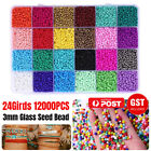 12000pcs 3mm Glass Seed Beads 24 Colors Loose Beads Kit Bracelet Beads Diy