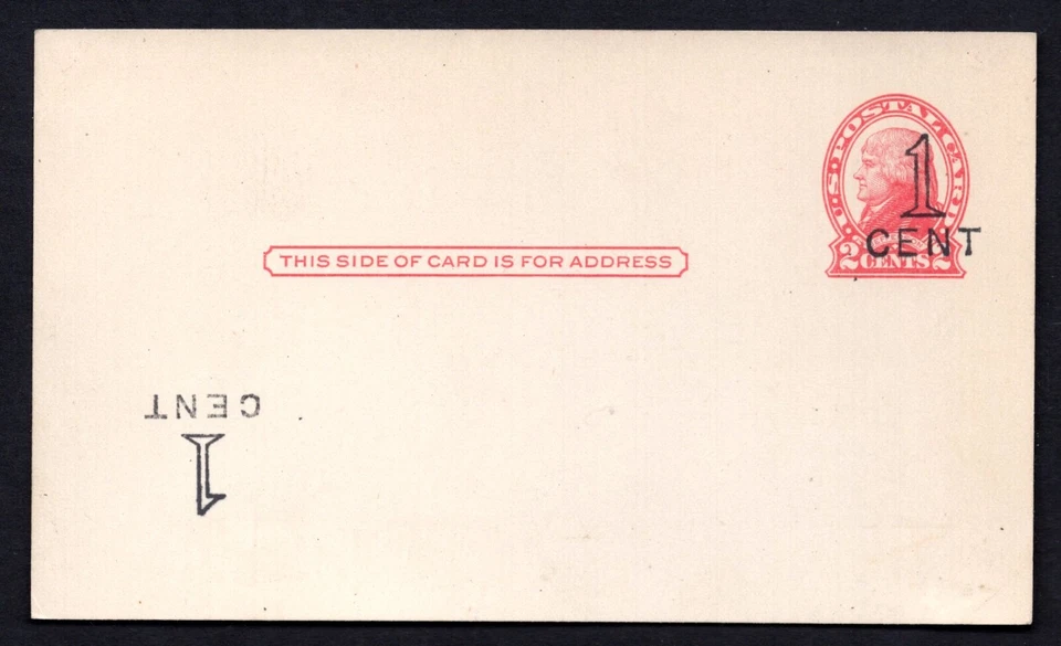US 1920 SCOTT # UX 33C POSTAL CARD DOUBLE OVER PRINT ONE INVERTED MINT VERY RARE - Image 1 of 1