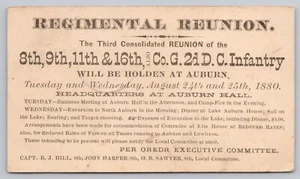 Postal Card Regimental Reunion August 1880 Maine 8 9 11 16 Co G 2d DC Infantry - Picture 1 of 2
