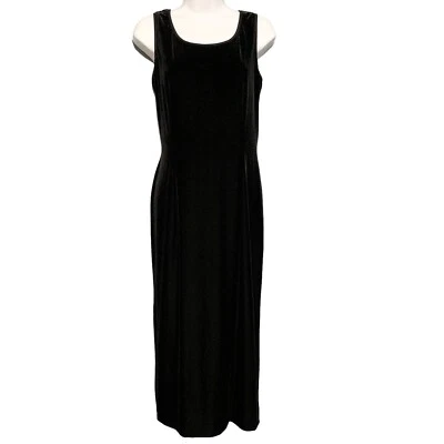 Vintage Robbie Bee Velvet Evening Dress Black Sleeveless Slit Petite 14 Elegant - Image 1 of 4