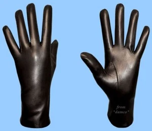 BLACK LEATHER UNLINED GLOVES - NEW WOMENS DRESS GENUINE LAMBSKIN - KID LEATHER - Picture 1 of 2