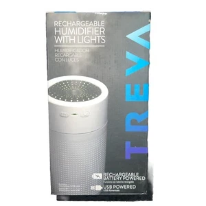 Treva Portable Cool Mist Mini Humidifier w/ Colored LED Lights, USB Rechargeable - Picture 1 of 3