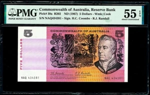 Australia 5 Dollars Coombs/Randall ND (1967) R202 Pick-39a About UNC PMG 55 EPQ - Picture 1 of 2