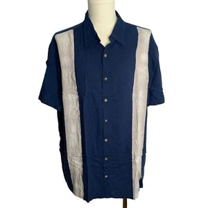 Vintage 90s Hollis River Button up Panel Shirt 2XL Blue Rockabilly Camp Hawaiian - Picture 1 of 6