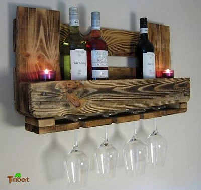 Vintage WEINREGAL EURO-PALETTEN MÖBEL Wandregal Holz Wein Bar Rustikal Geflammt - Bild 1 von 4