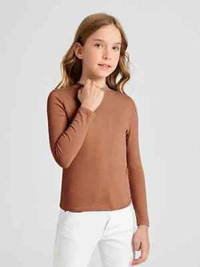 Girls Mock Neck Brown Tee Size 9 New - Picture 1 of 4