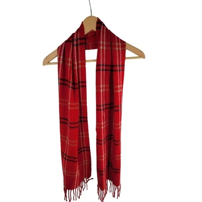 Cejon Grid Pattern Plaid Scarf Made in Italy Red Black Fringed 100% Acrylic - Image 1 of 4
