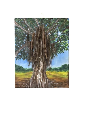 Arte Baniano Árbol Bodegón Pintura Arte Original Medios Mixtos Acrílico Collage Foto 1 de 4