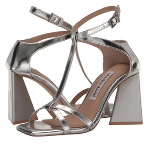 Charles David NEW Women's Tucker Heeled T-Strap SIlver Sandal Size 9 - Picture 1 of 13