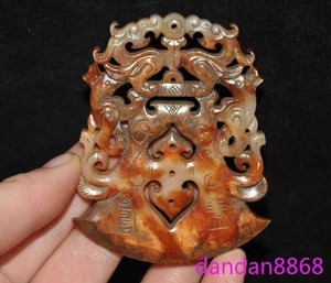 Colgante de hacha de dragón de riqueza de sacrificio tallado jade hetiano dinastías antiguas de China de 3" - Imagen 1 de 6