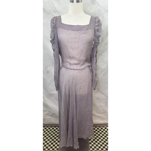 Vintage 1970s Anna Weatherly Silk Maxi Dress M Purple Chiffon Romantic 70s 20s - Picture 1 of 20