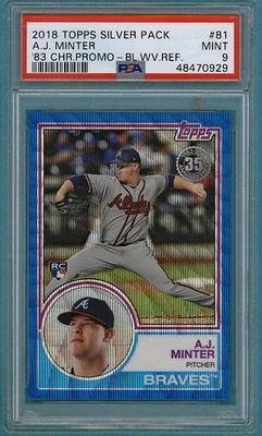 2018 Topps Silver Pack A.J. Minter 1983 Chrome Promo Blue Wave Ref /75 #81 PSA 9 - Image 1 of 2