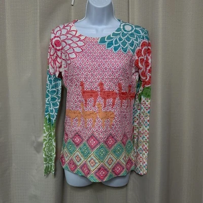 Whimsy Rose Waffle Thermal Long Sleeve Shirt Women's Size Small Llama Print - Image 1 of 4