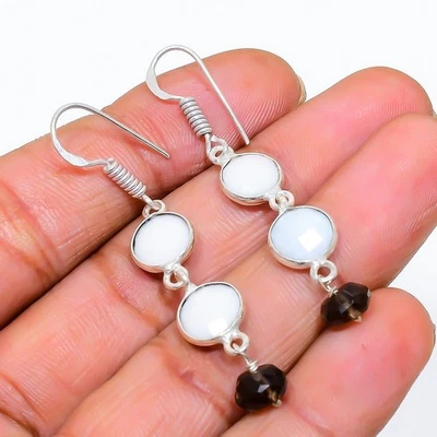 Brinco de prata esterlina 925 feito à mão com pedra preciosa de coral branco 1,97 pol. L318 - Imagem 1 de 2