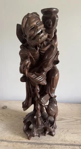 Vintage Hand Carved Wooden Chinese Statue Lamp Base God Li Tieguai 8 Immortals - Picture 1 of 18