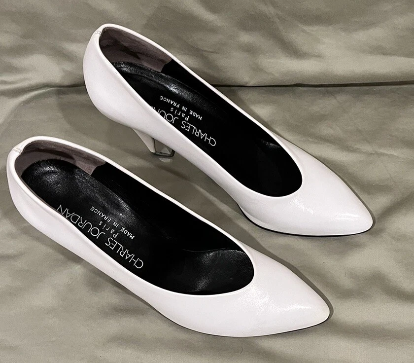 VINTAGE CHARLES JOURDAN White Leather High Heels SZ 8M NEW Brides Wedding Classy - Image 1 of 4