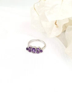 Vintage natürlicher Amethyst handgefertigter Ring 925 Sterlingsilber Größe 8,5 USA - Bild 1 von 10