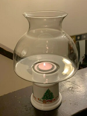 Clear Glass Dome Globe Hurricane Oil Lamp Happy Holiday Candlelight Holder  - Image 1 of 4