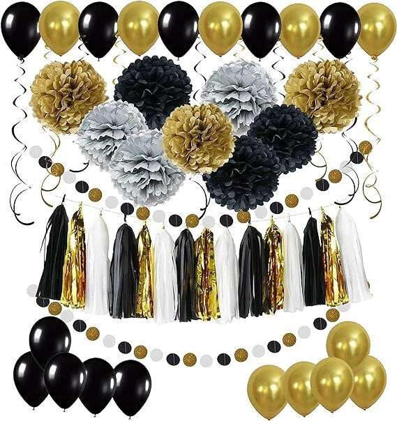 Decorazioni per feste color oro e nero (pack da 10 pezzi) - Immagine 1 di 2