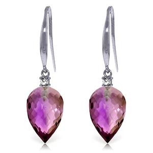 19.1 Carat 14K Solid White Gold Fish Hook Earrings Diamond Amethyst - Picture 1 of 3