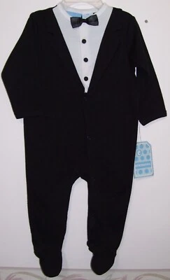 Chicos Ellemenno 1 pieza Negro Blanco Esmoquin con Pies con Colas Conjunto Boda 9M Foto 1 de 2