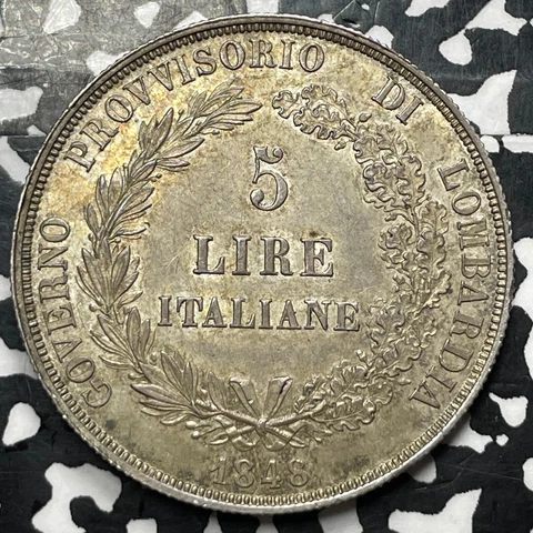1848-M Itlay Lombardy-Venetia 5 Lire Lot#JM5721 Large Silver! Nice! Cover