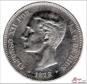 España Alfonso XII 5 pesetas 1878 (*18*78) DEM Ag. EBC - Picture 1 of 2